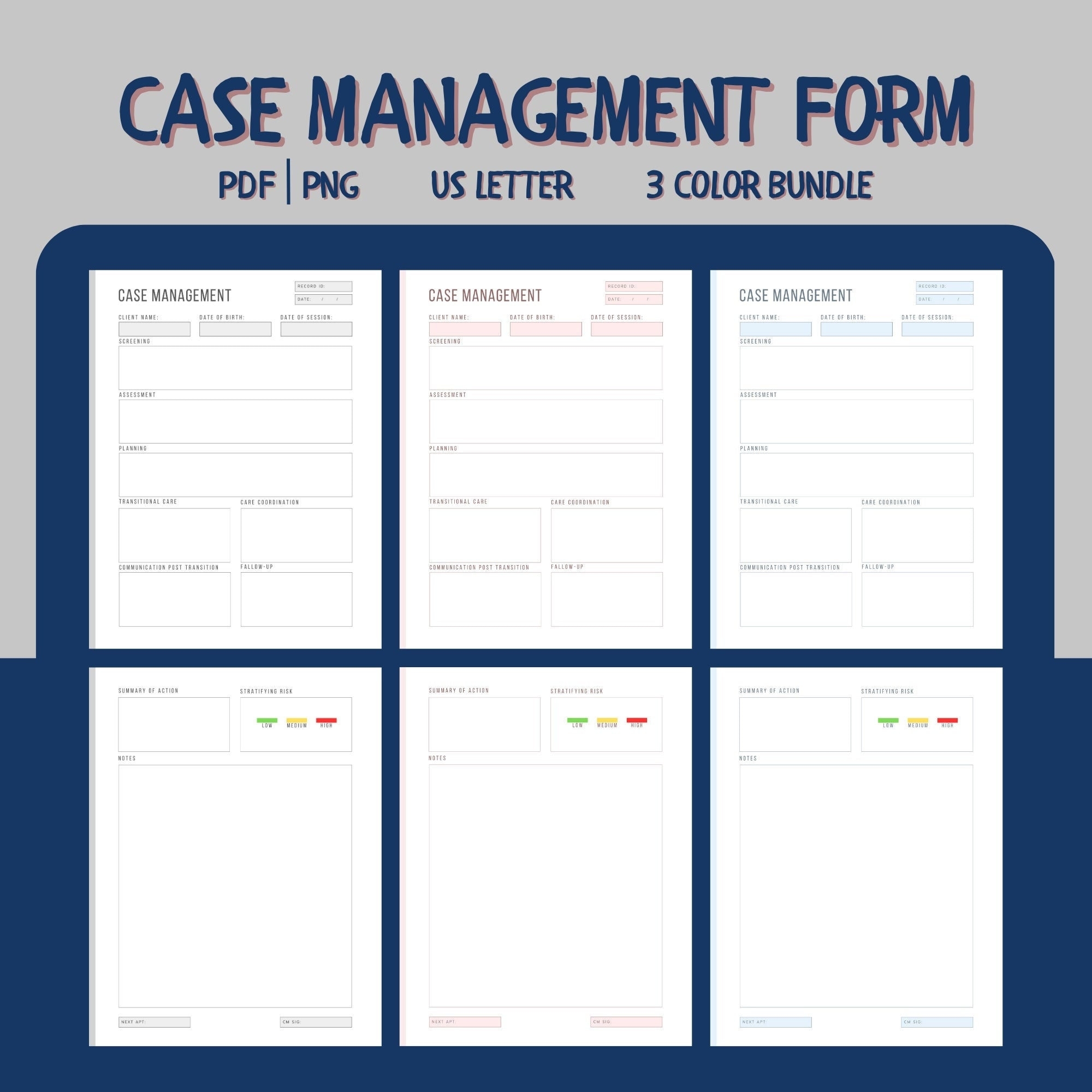 Case Management Form I 3 Color Bundle I Client Documentation I Case Manager Notes I Social Worker I Therapist Tools I Digital Download I Etsy