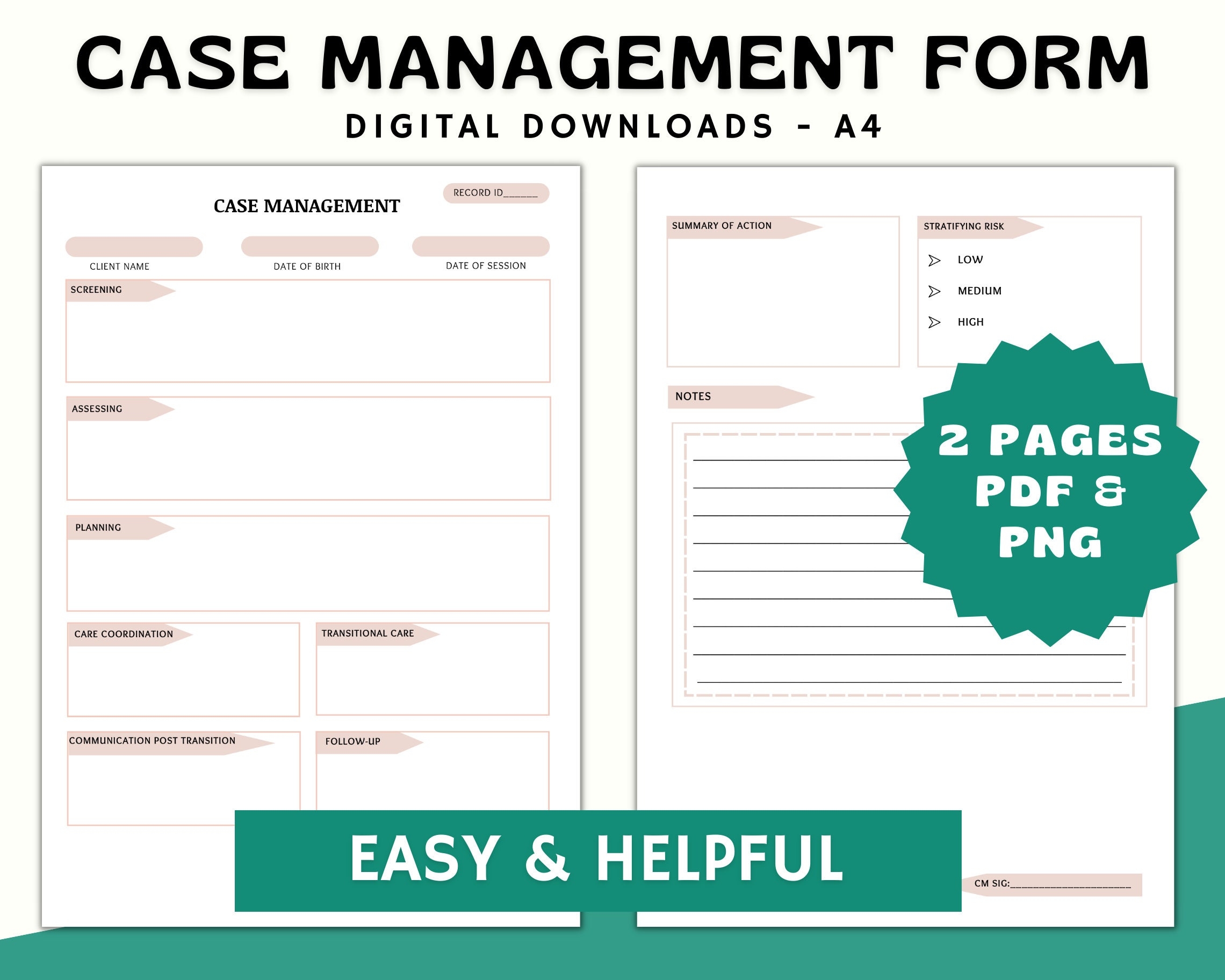 Case Manager pink Case Manager Notes Client Documentation Diagnosis Condition Printable Social Worker Template Paperwork Template Etsy