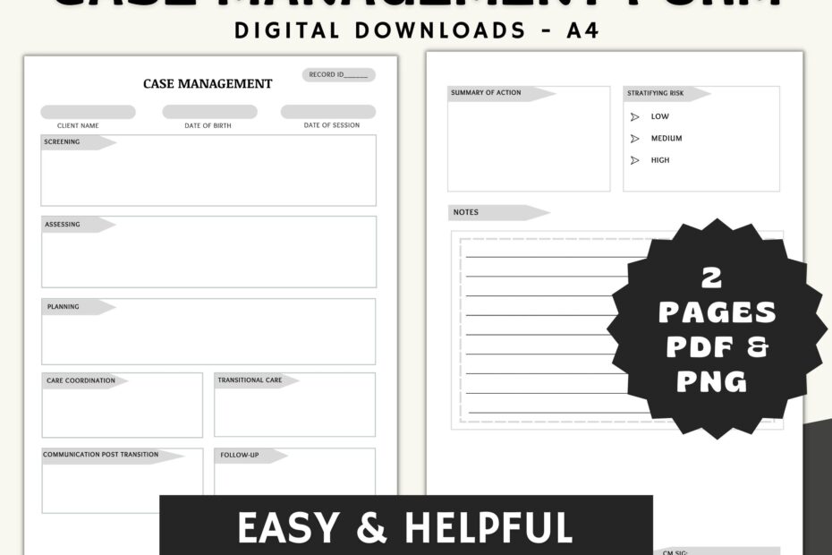 Case Managment gray Client Case Identifier Printable Form Legal Representation Template Case Management Template Plan Of Action Etsy