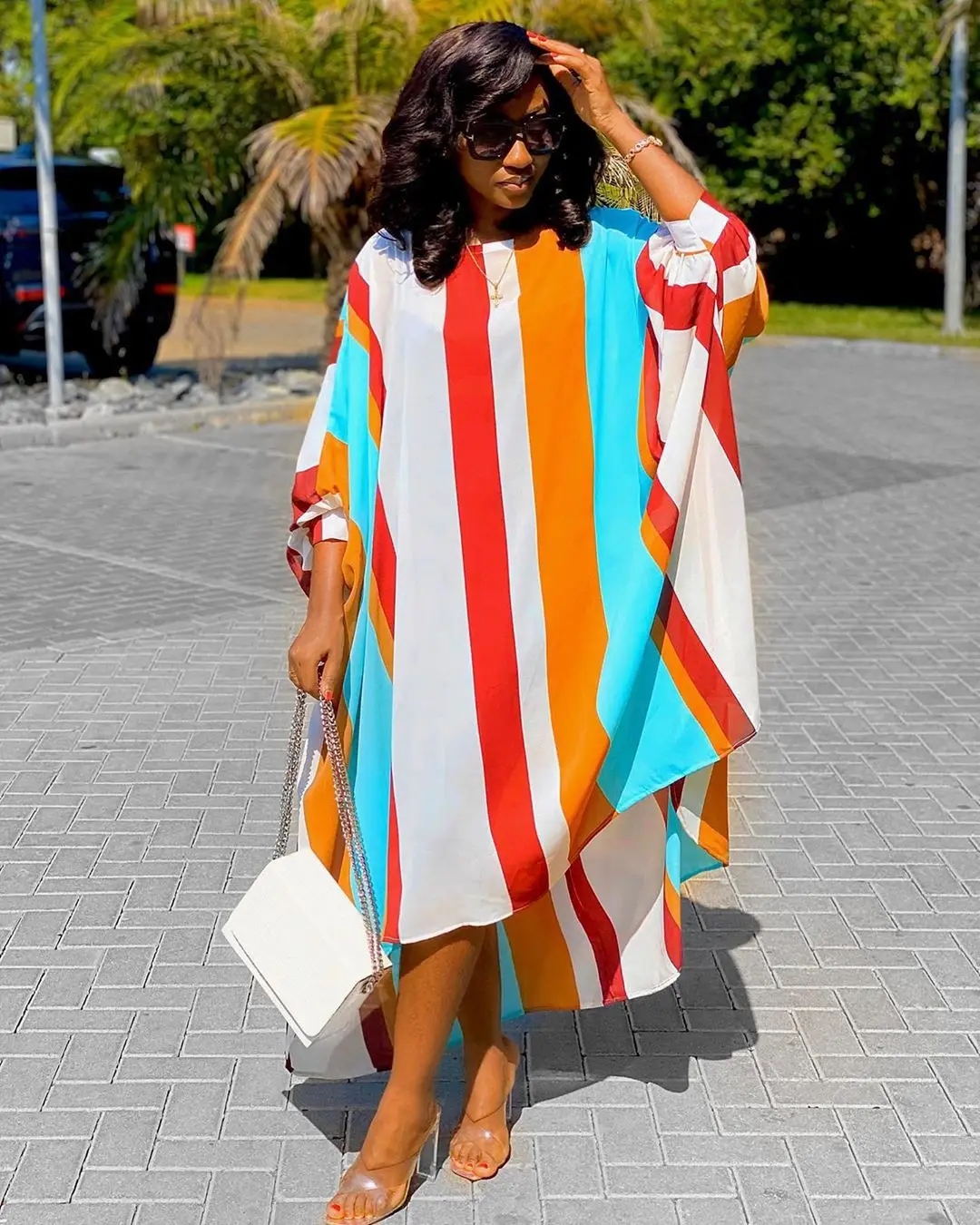 Casual Striped Loose Maxi Dress Women 2020 Summer Clothes Vestidos Elegant Plus Size Chiffon Long Sleeve African Dresses