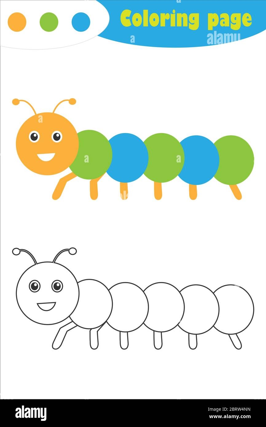 Caterpillar In Cartoon Style Coloring Page Spring Education 