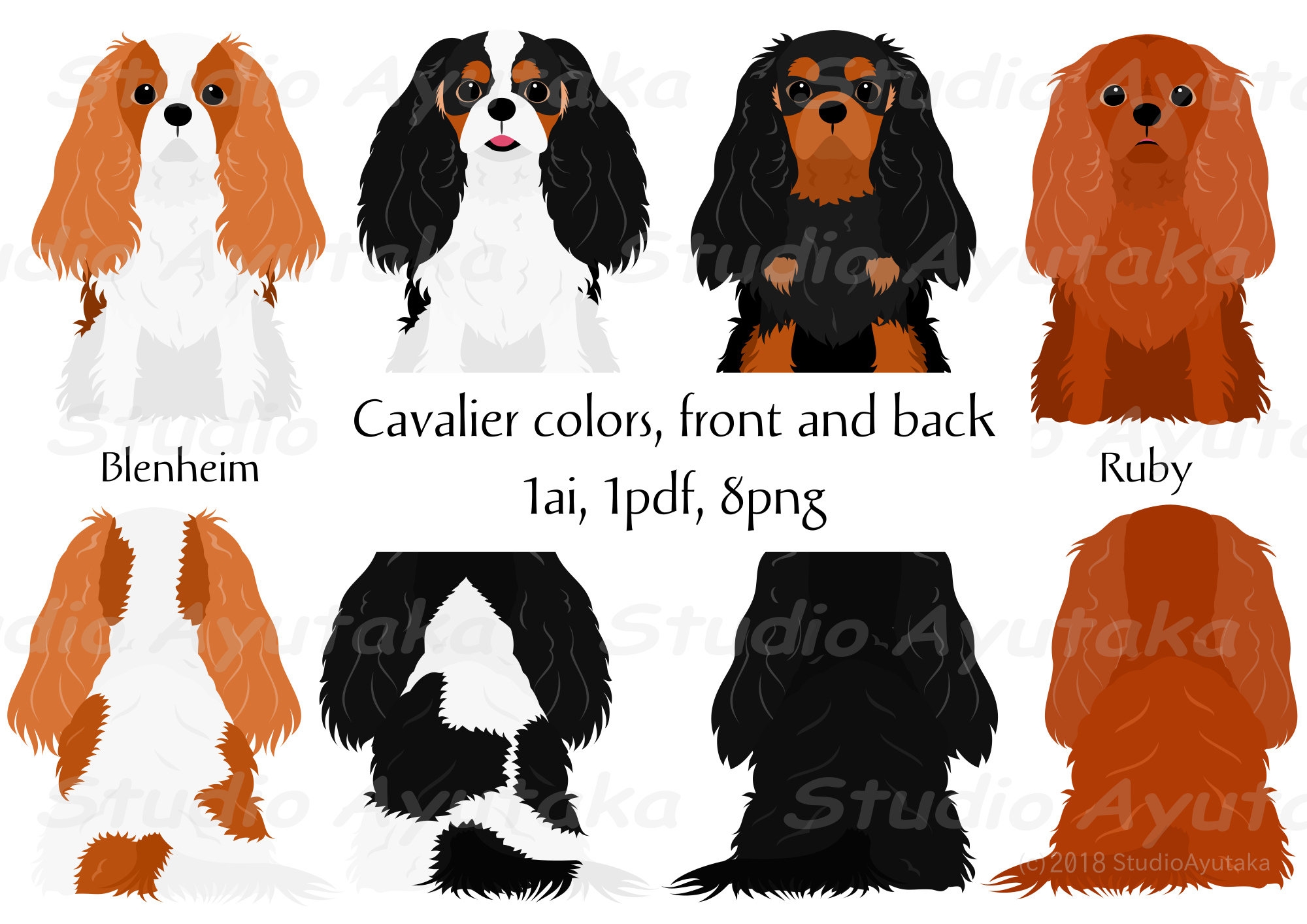 Cavalier Dog Color Variations Bundle Png Pdf Ai Etsy