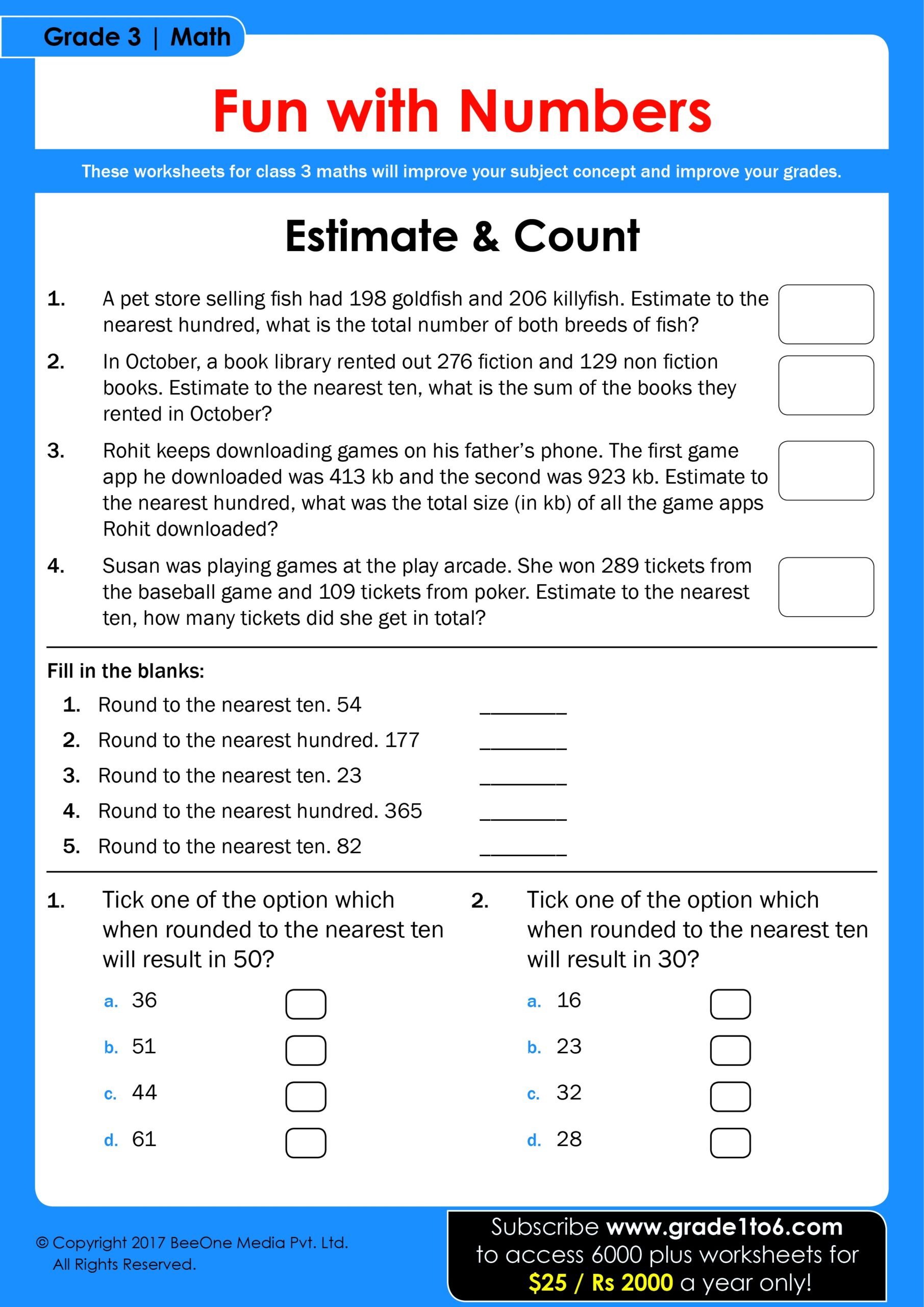 maths worksheet for class 3