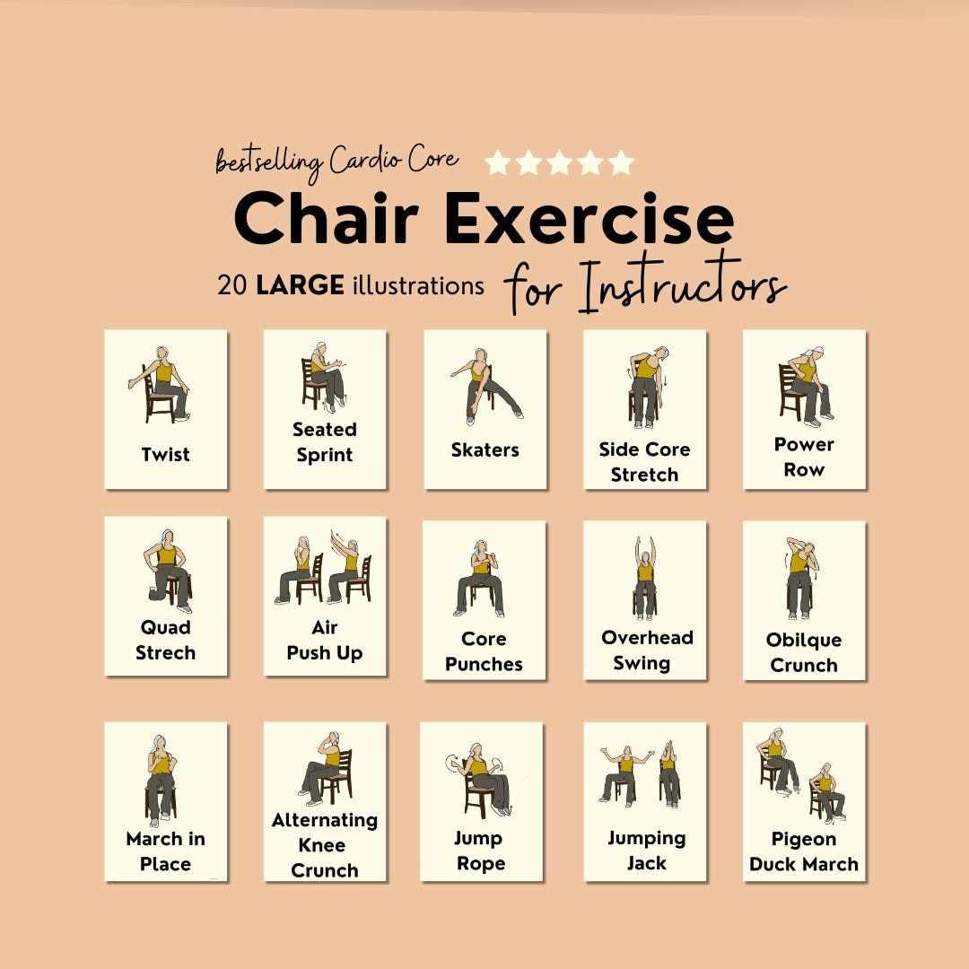 Chair Exercise Illustrations For Fitness Instructors Chair Workout Images PDF Senior Fitness Class Ideas For Group Exercise Printables Etsy Ireland