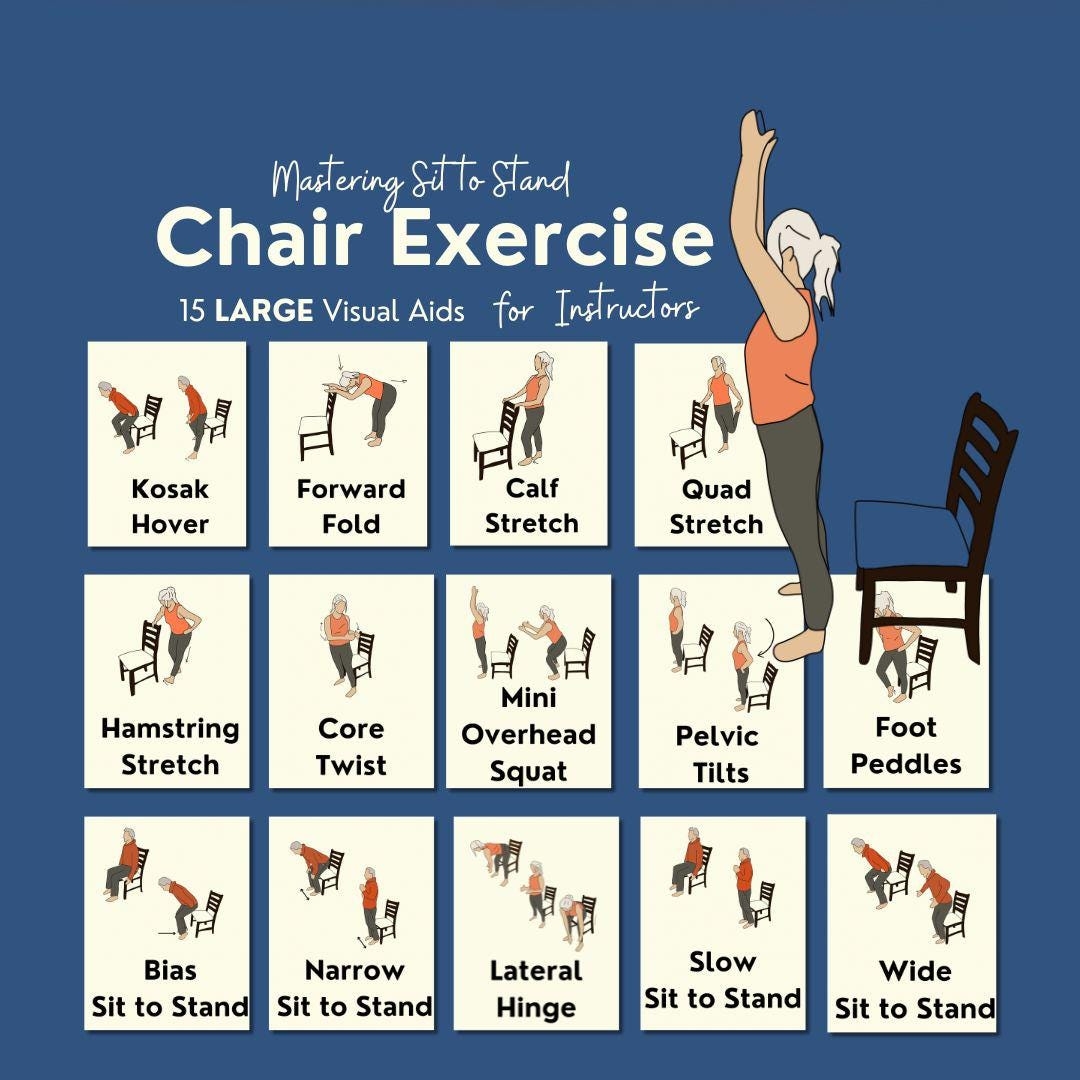 Chair Exercise Illustrations For Fitness Instructors Resistance Training For Seniors Visual Aids For Physical Therapist Group Fitness PDF Etsy
