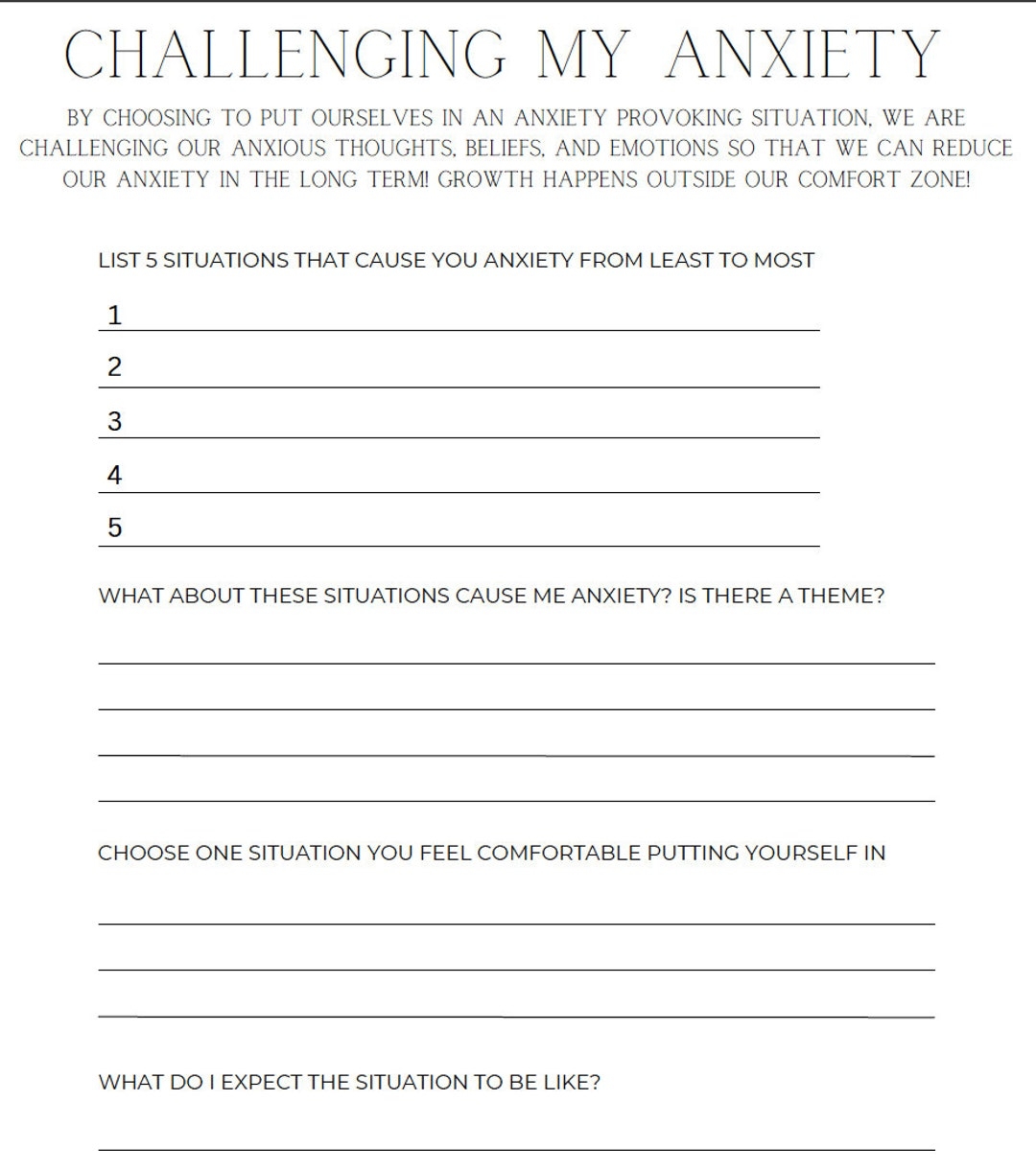 Challenging Anxiety Worksheet Etsy