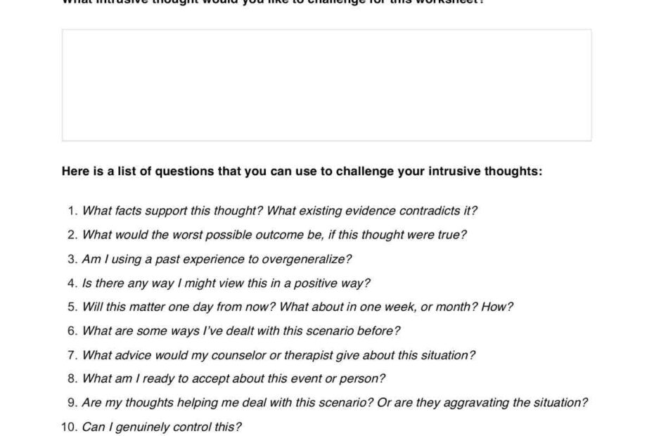 Challenging Intrusive Thoughts Worksheet U0026 Example Free PDF Download