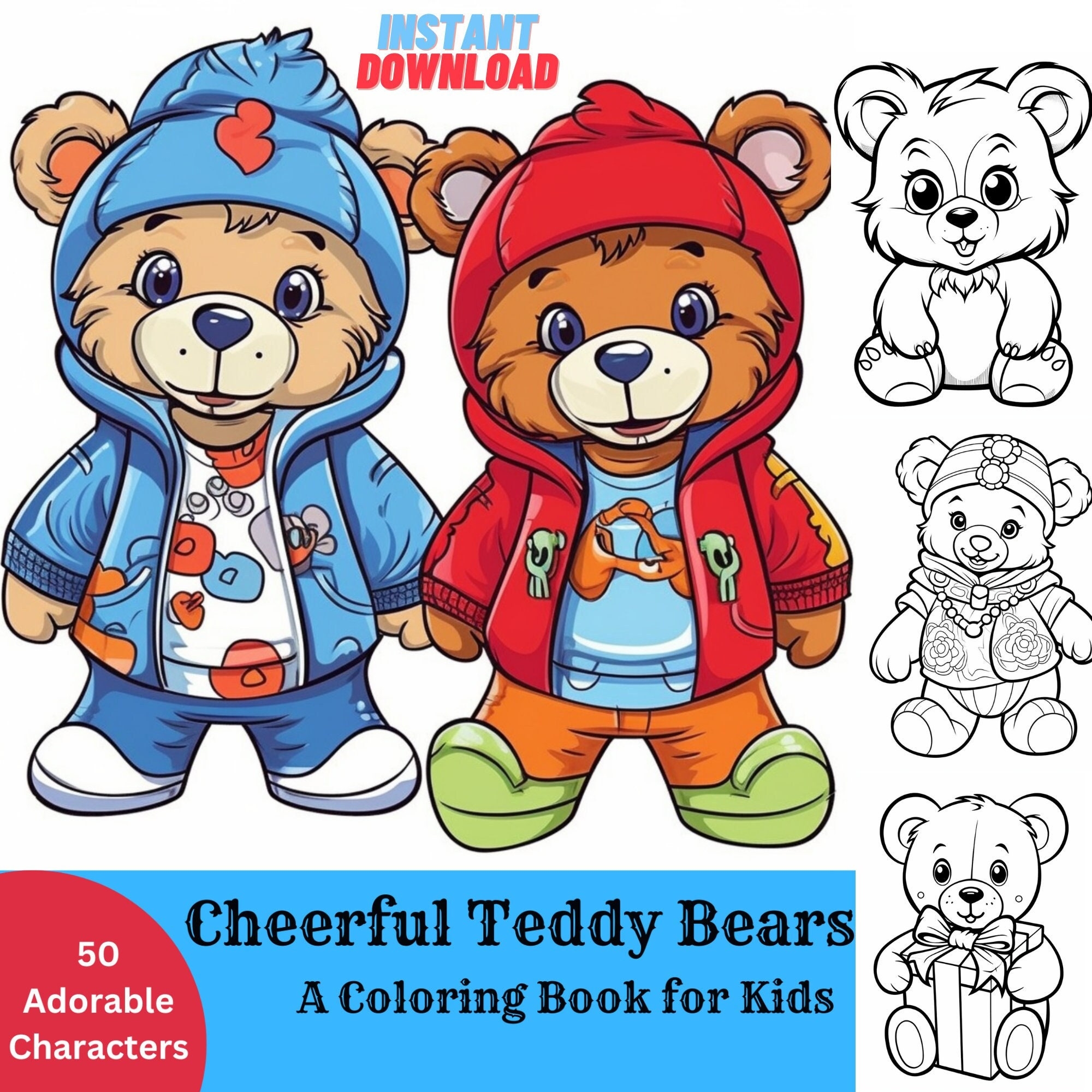 Cheerful Teddy Bears Coloring Book For Kids 50 Coloring Pages 