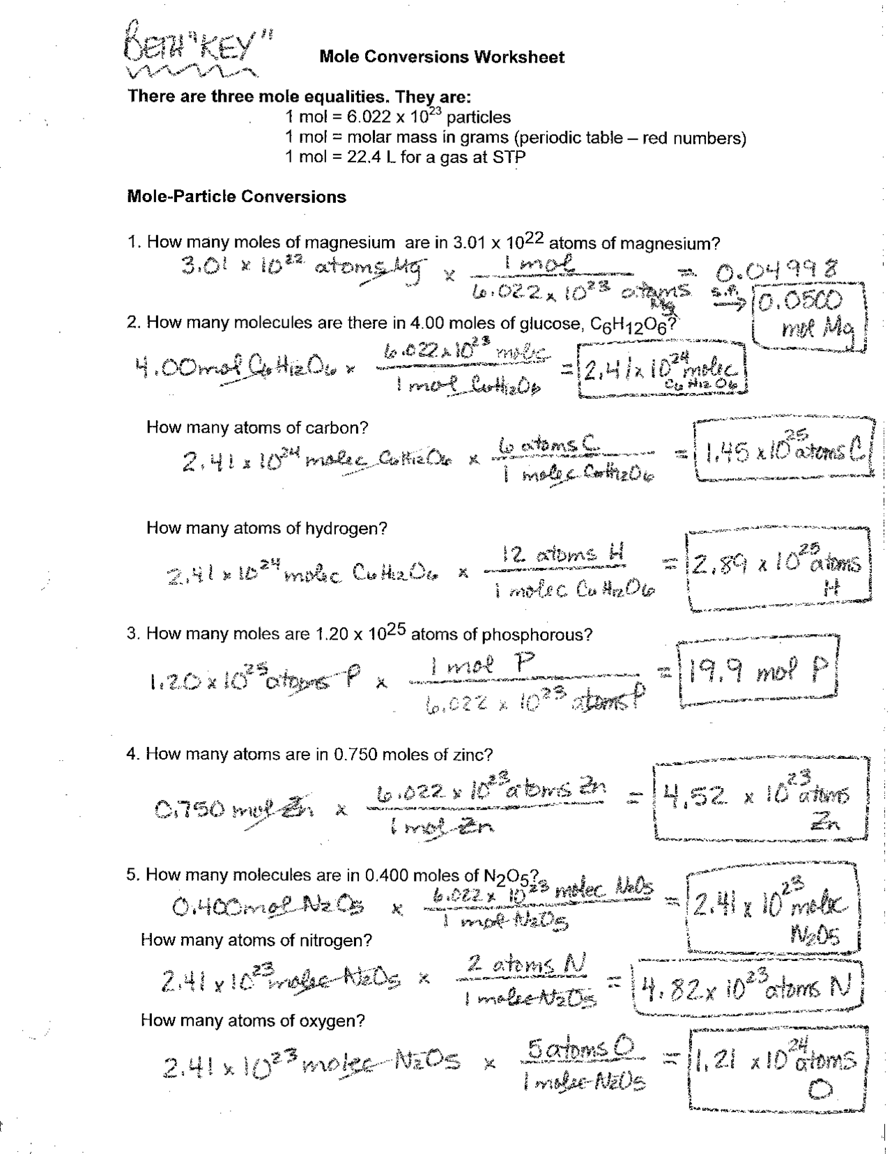 Chemistry Mole Conversions Worksheet Answer Key Exercises Worksheets Library