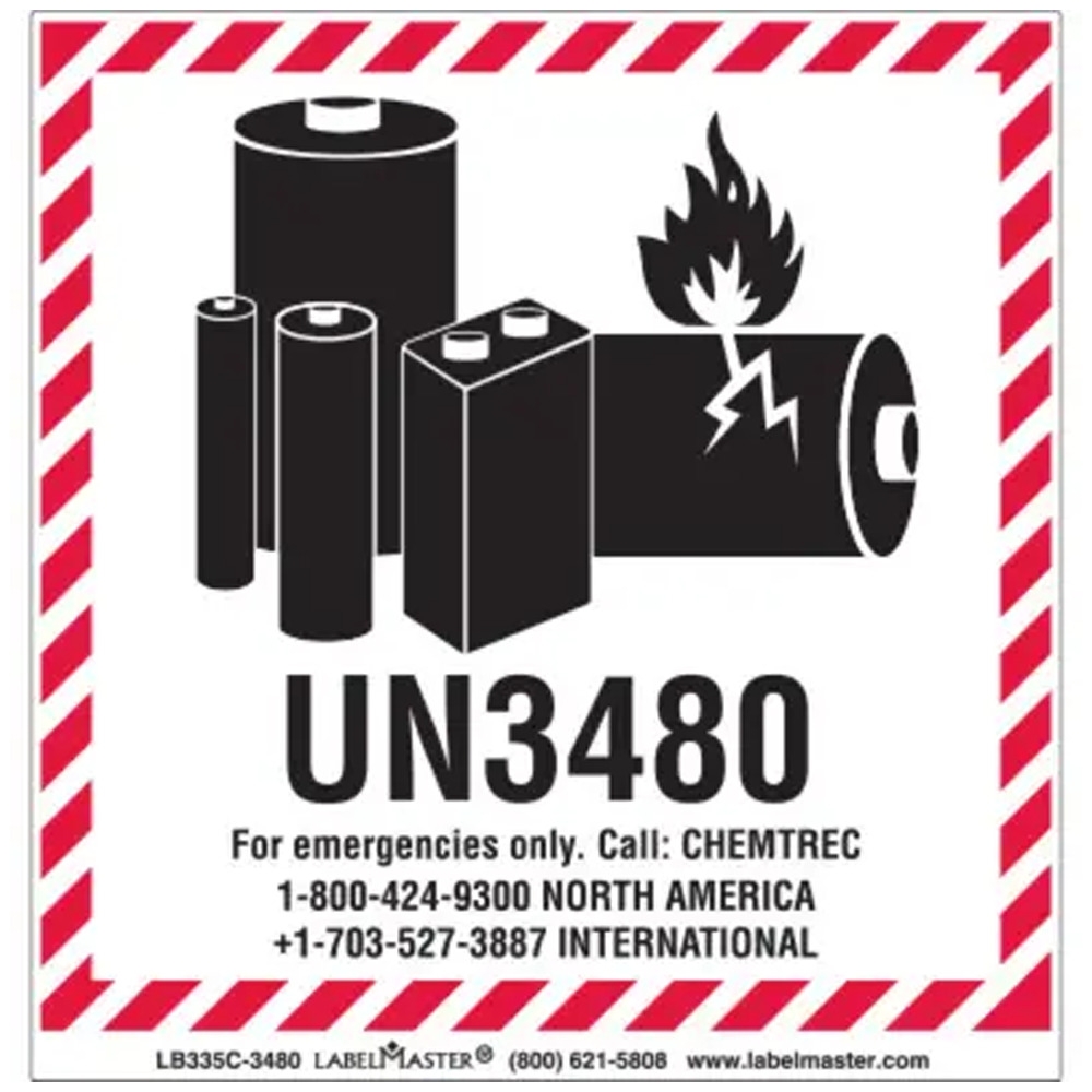 CHEMTREC UN3480 Lithium Battery Handling Marking 100mm X 100mm Paper