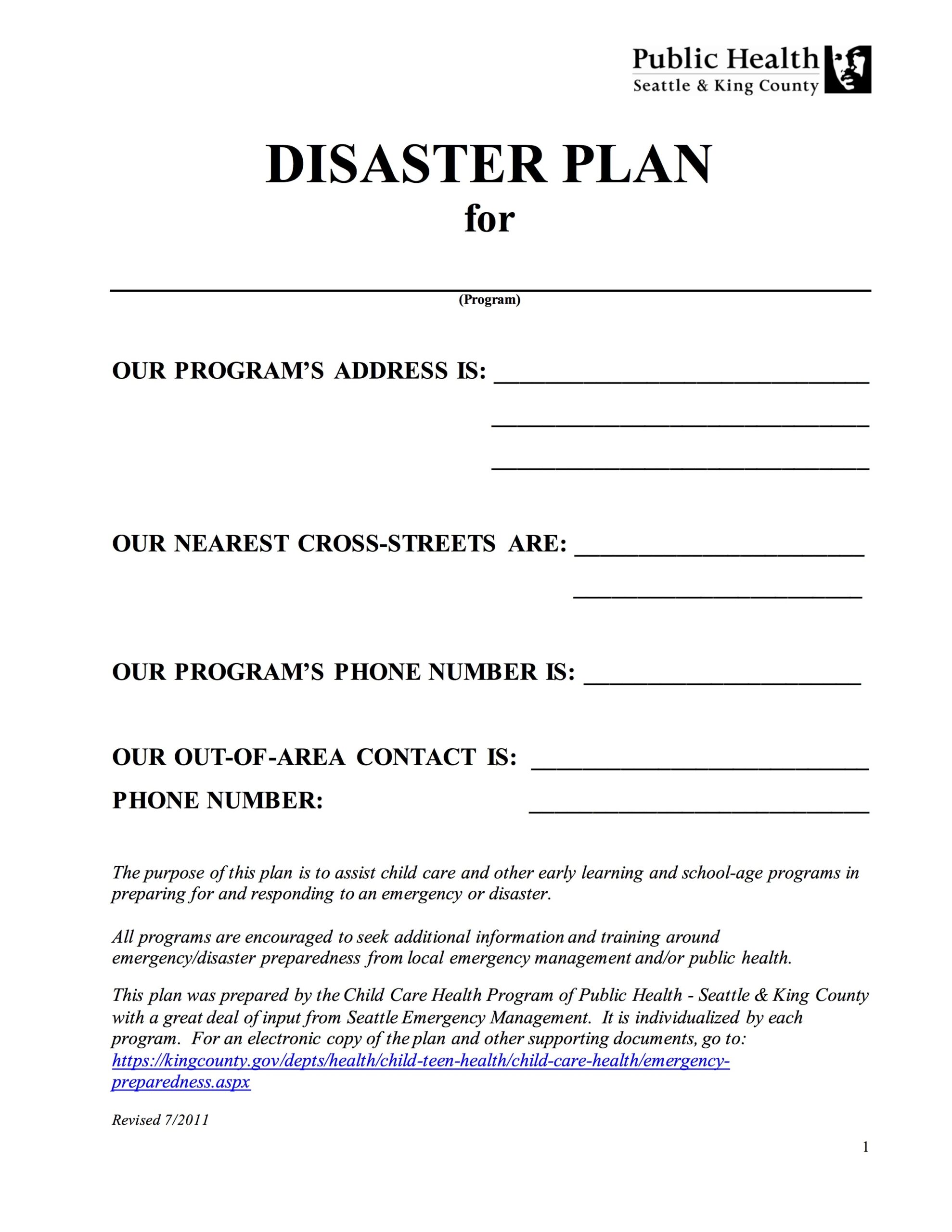 daycare emergency plan template