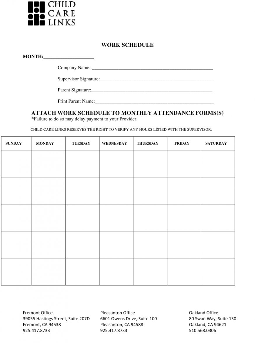 daycare employee work schedule template