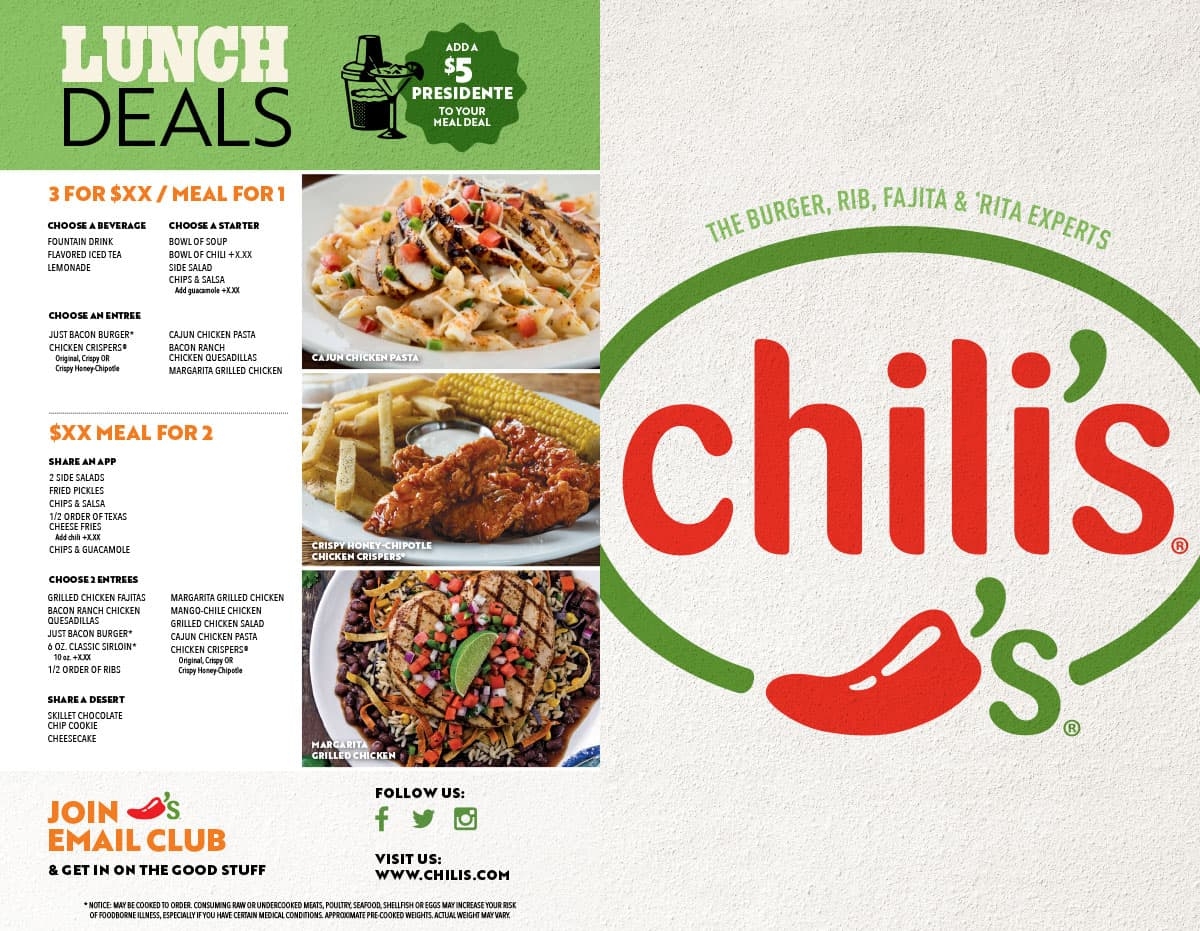 Chilis Menu With Prices Printable Printable Party Favors