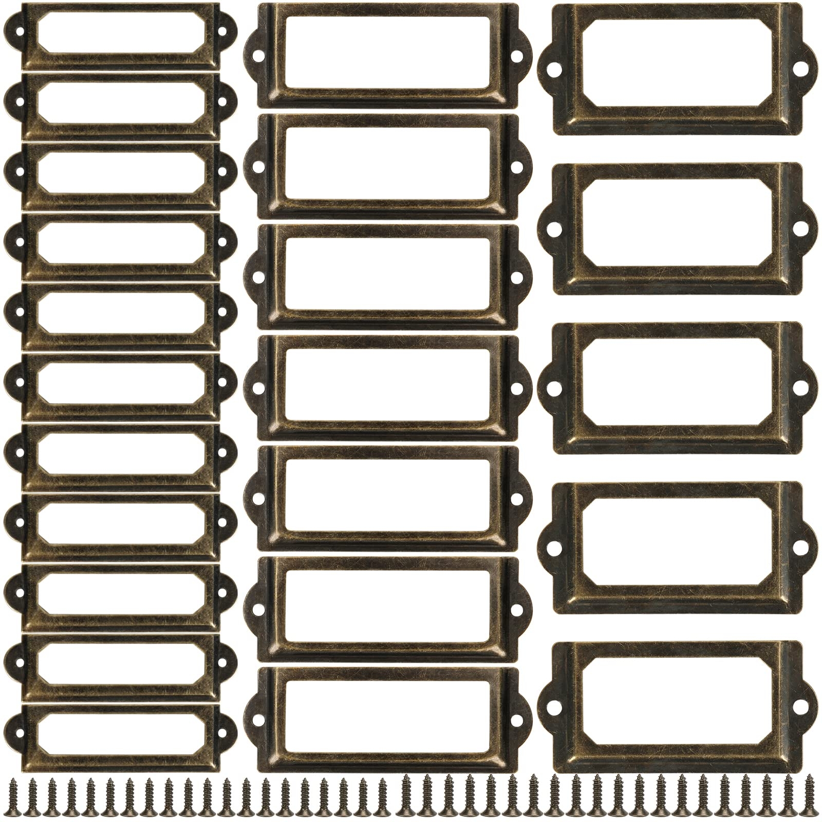 Chinyuti 60 Pcs Office Library File Drawer Cabinet Card Tag Label Holder Metal Frame Antique Bronze Metal Label Holders Name Card Frame For Wood