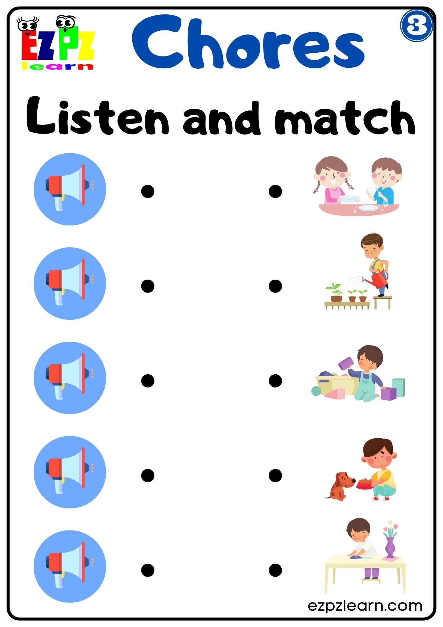 Chores Interactive Worksheet Listen And Match The Correct Images Activity For Kids And ESL Students Group 3 Ezpzlearn