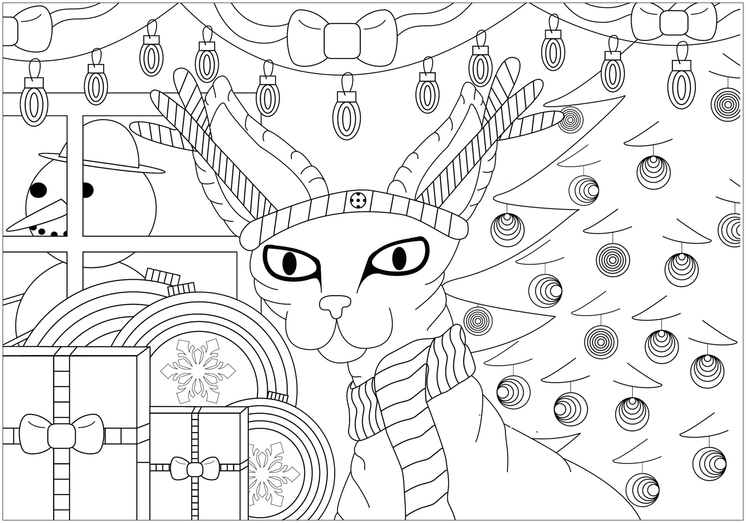 Christmas Cat Christmas Coloring Pages For Adults