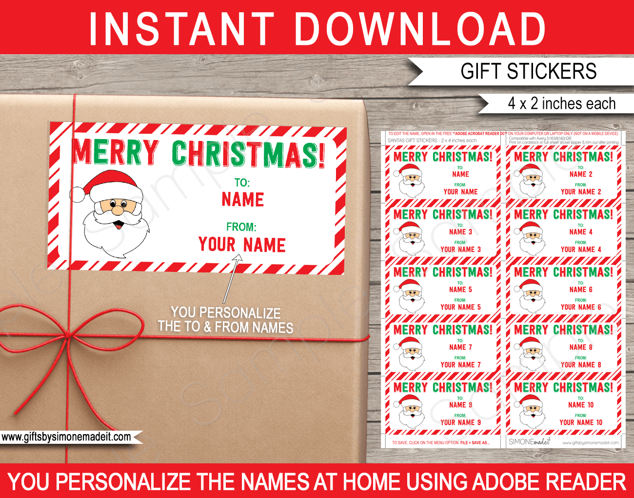 Christmas Gift Labels Template Santa Claus From Your Name Red U0026 Green