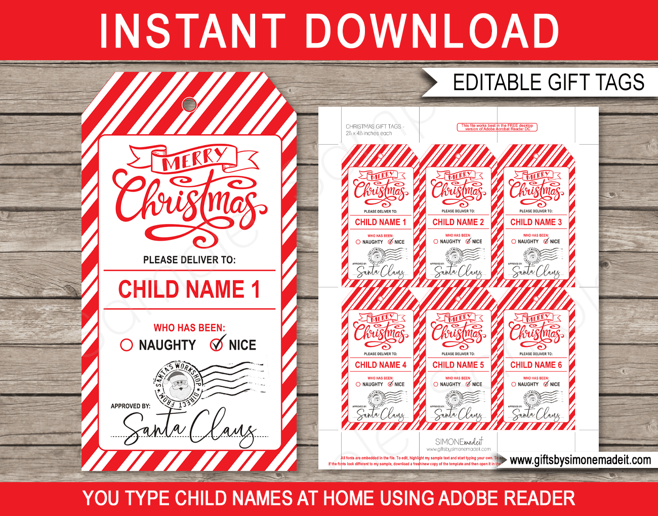 Christmas Gift Tags Red Merry Christmas