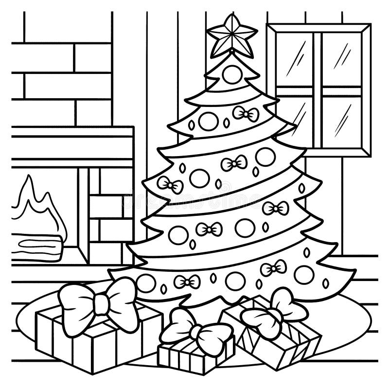 Christmas Tree Coloring Page For Kids Stock Vector Illustration 