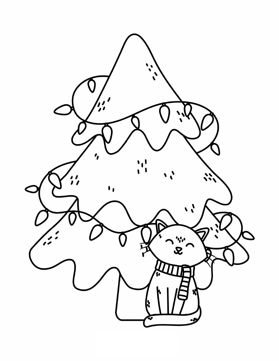 Christmas Tree Coloring Pages Cat Download Printable PDF Templateroller
