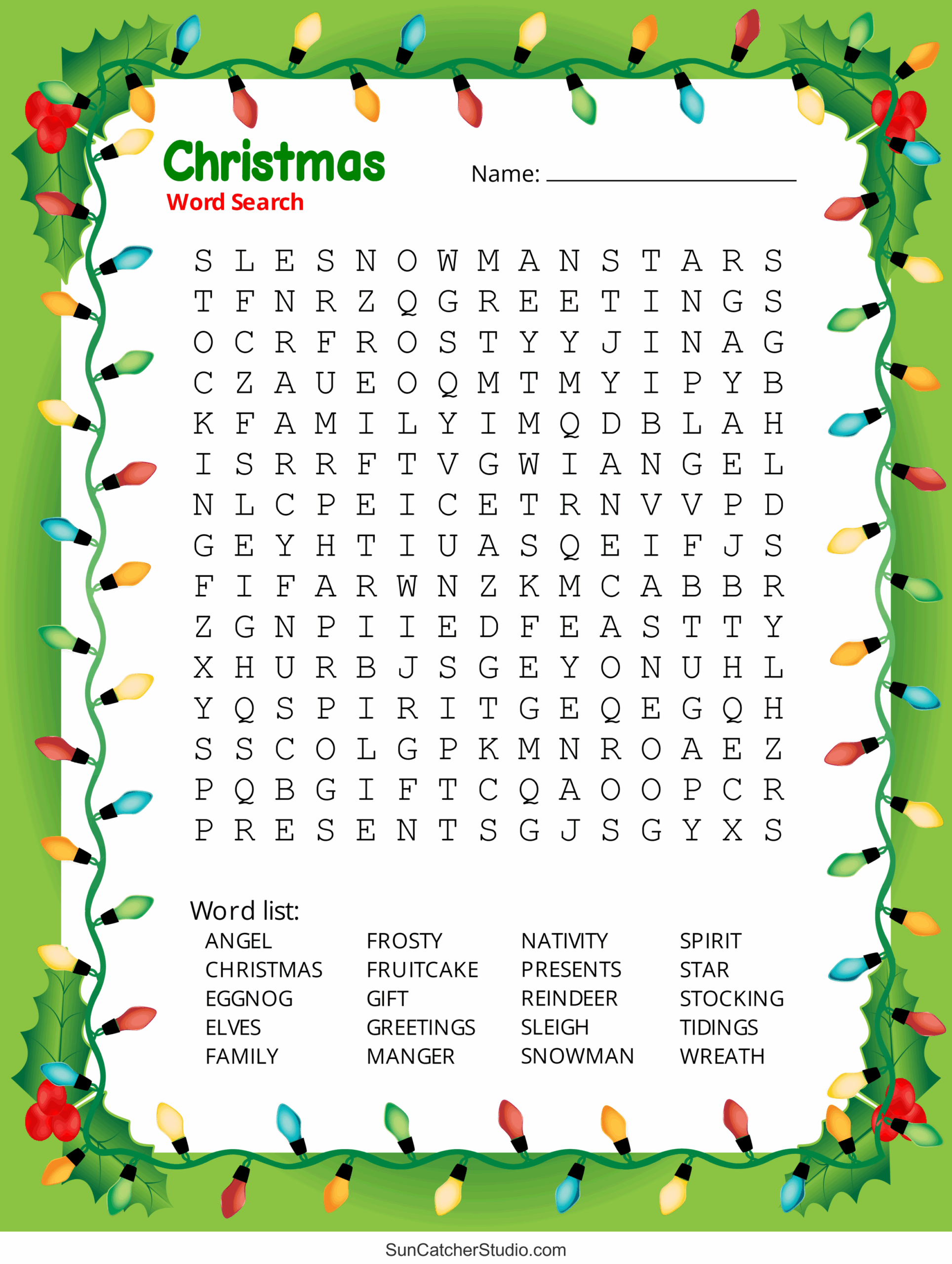 christmas printable word search