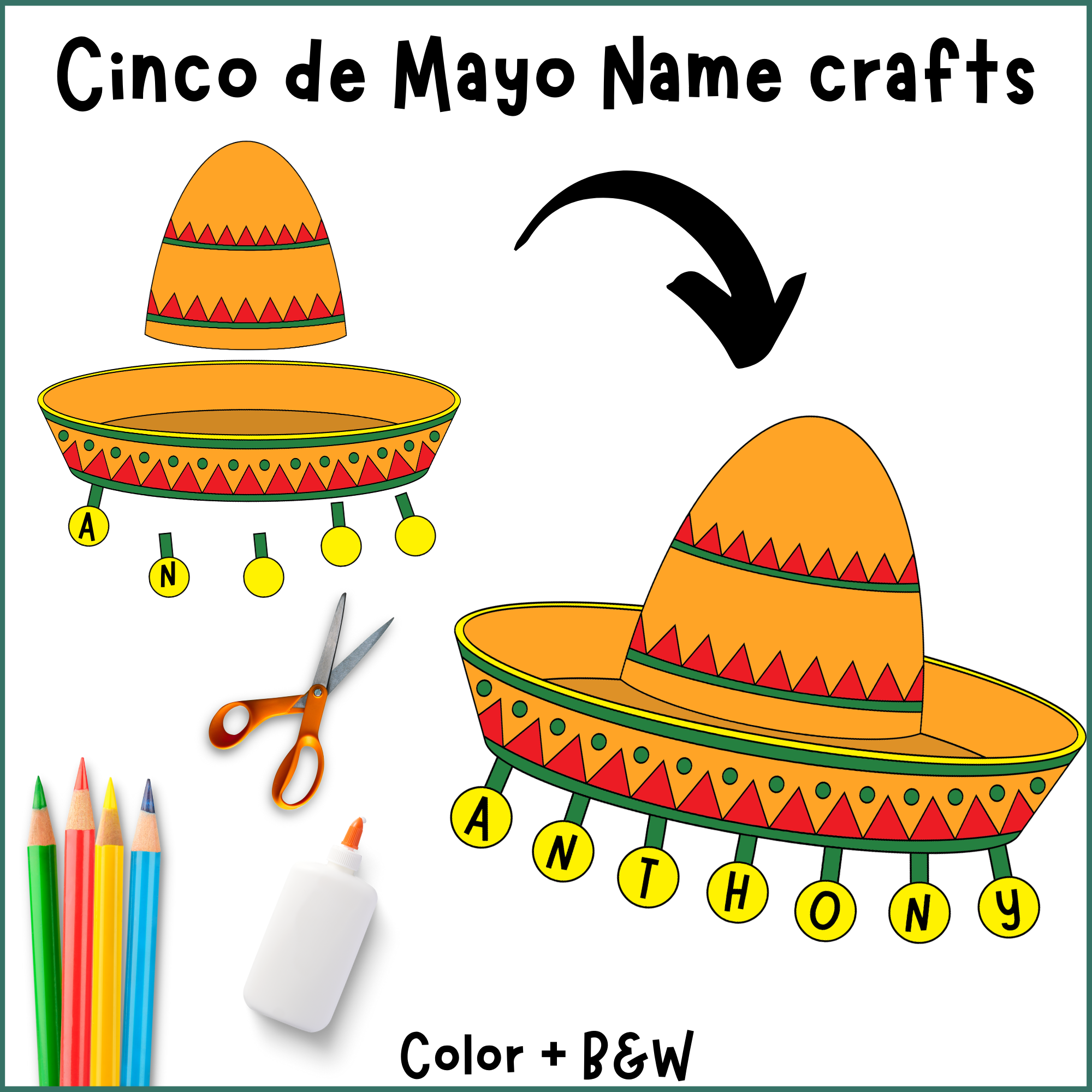 Cinco De Mayo Name Crafts Cinco De Mayo Hat Crafts Cinco De 