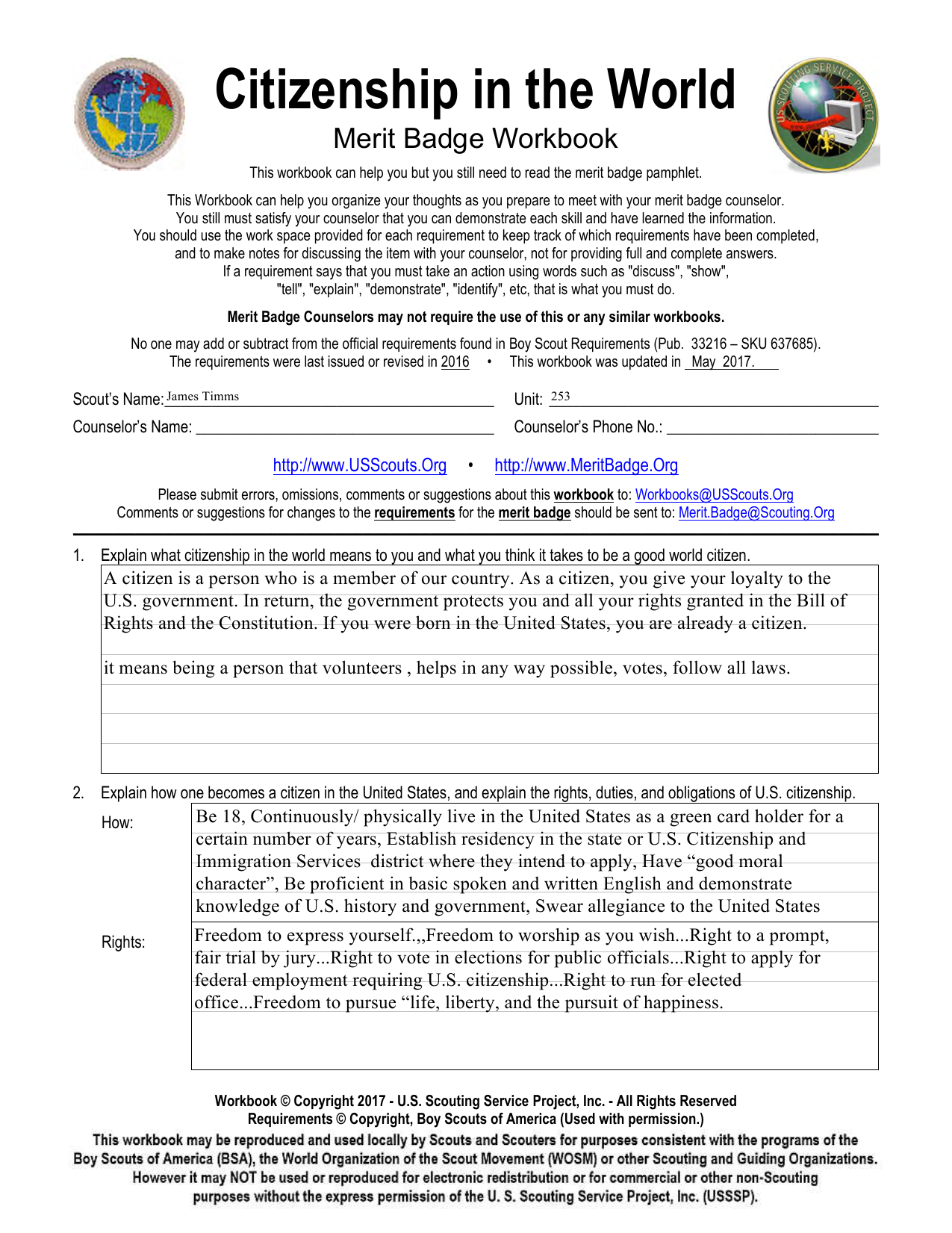 Citizenship In The World Merit Badge Workbook