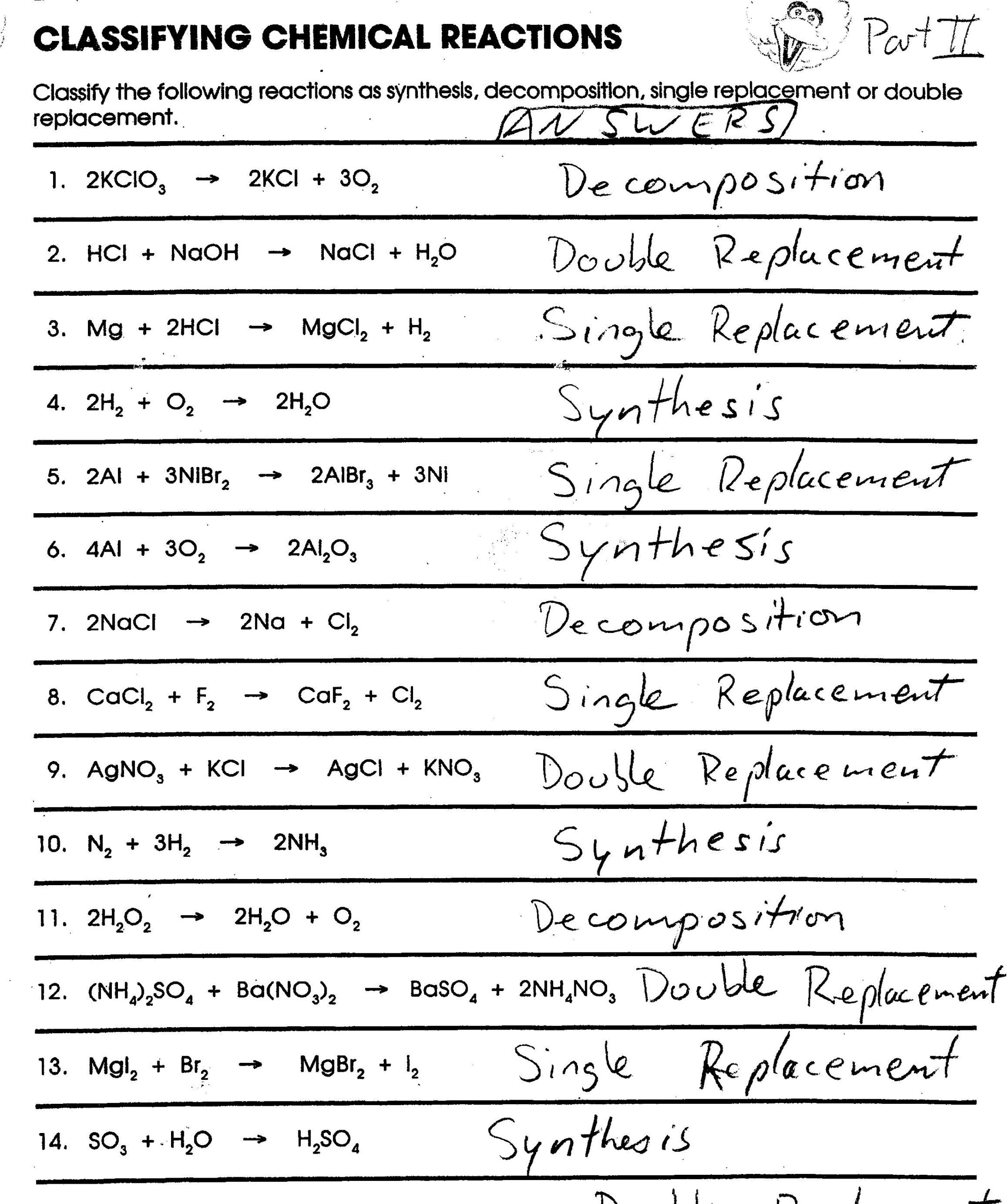 Classifying Chemical Equations Worksheets Chemistry Worksheets Worksheets Library