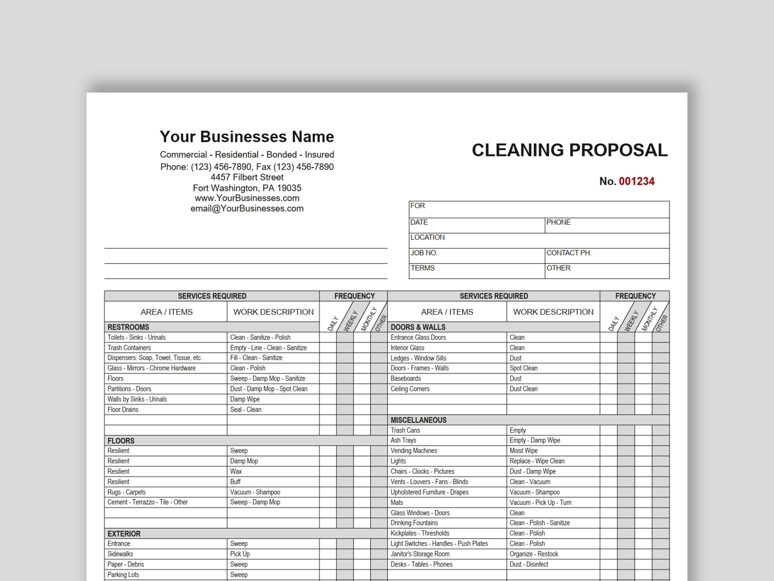 Cleaning Proposal Template Basic Editable Microsoft WORD And Adobe Acrobat PDF Cleaning Service Proposal Etsy
