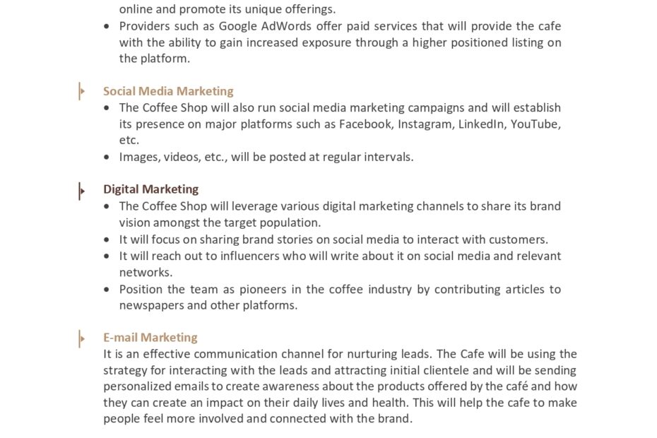 Coffee Shop Business Plan PDF Word Document