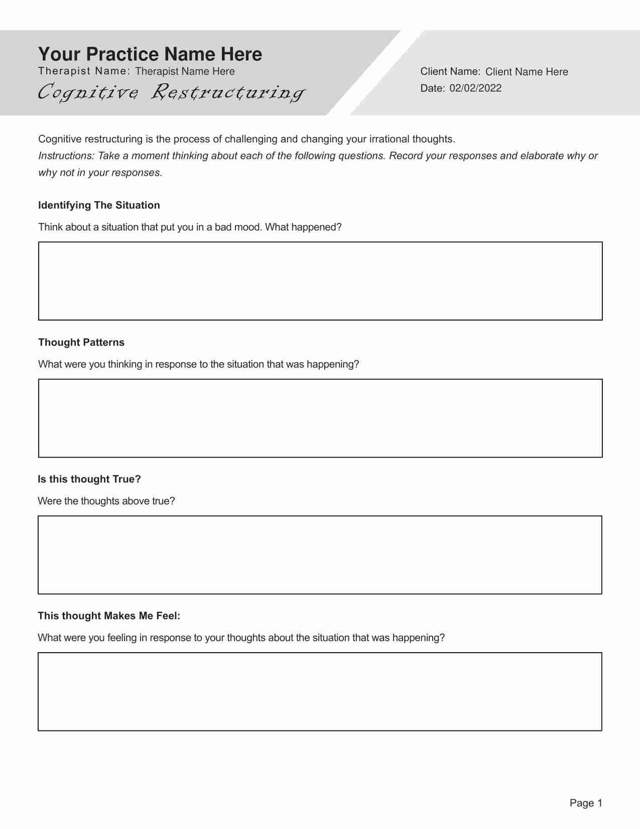 cognitive restructuring worksheet
