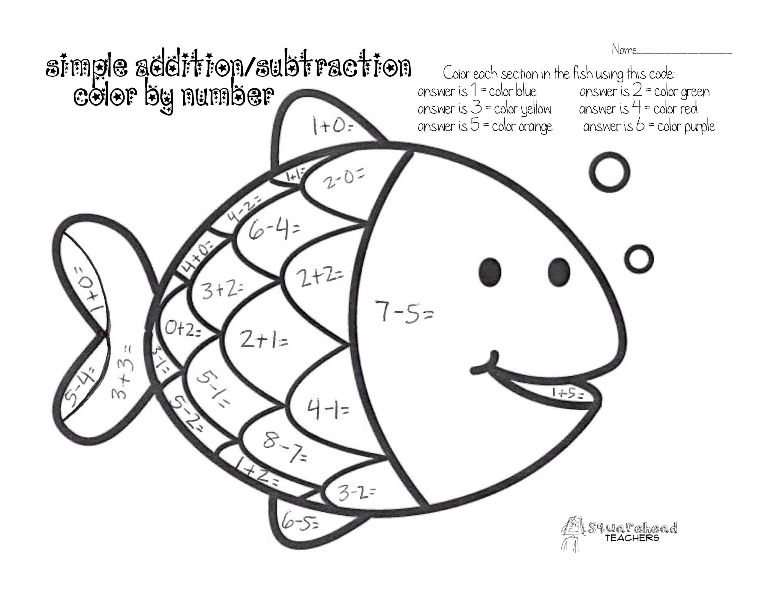 Color By Number simple Addition U0026 Subtraction Squarehead Teachers