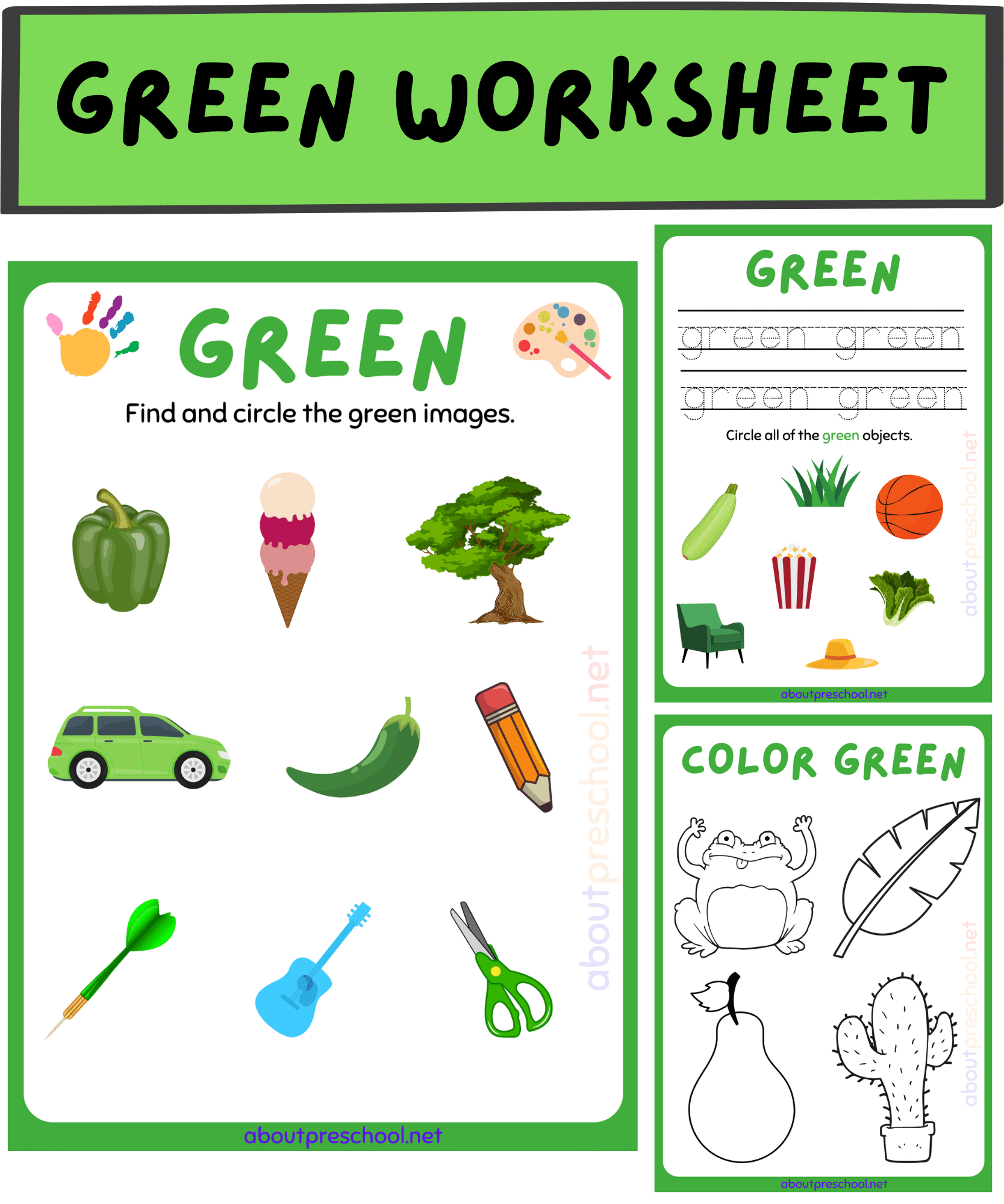 Color Green Worksheets For Kindergarten About Preschool