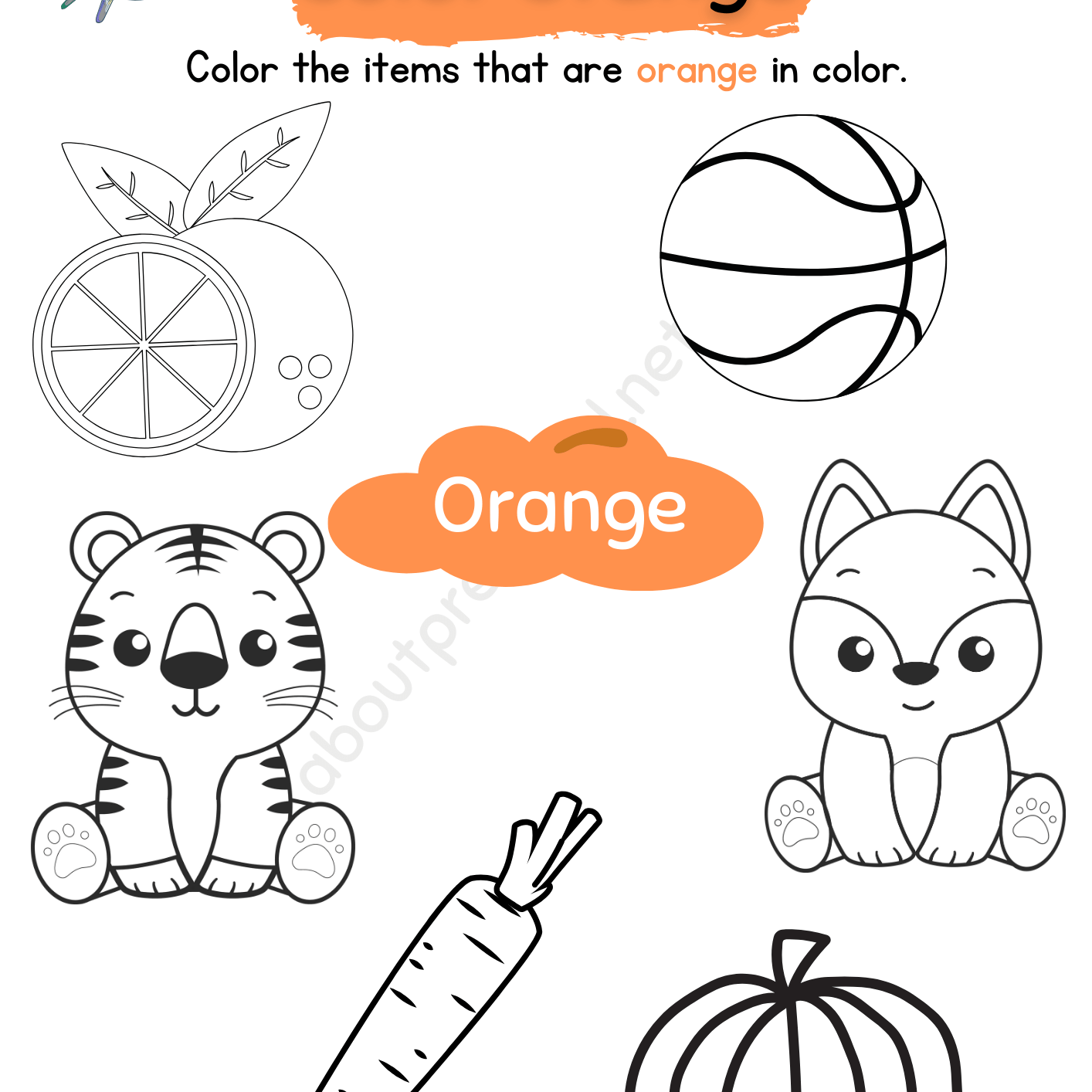 Color Orange Worksheet For Preschool About Preschool