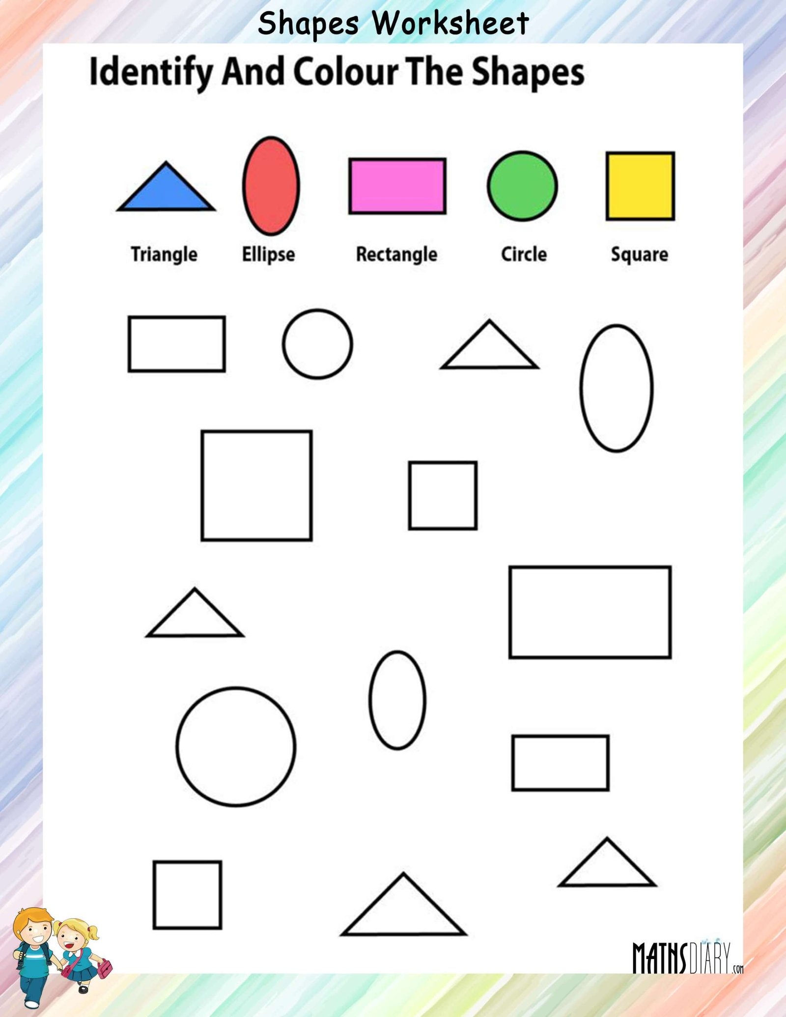 Color The Shapes Worksheets Math Worksheets MathsDiary