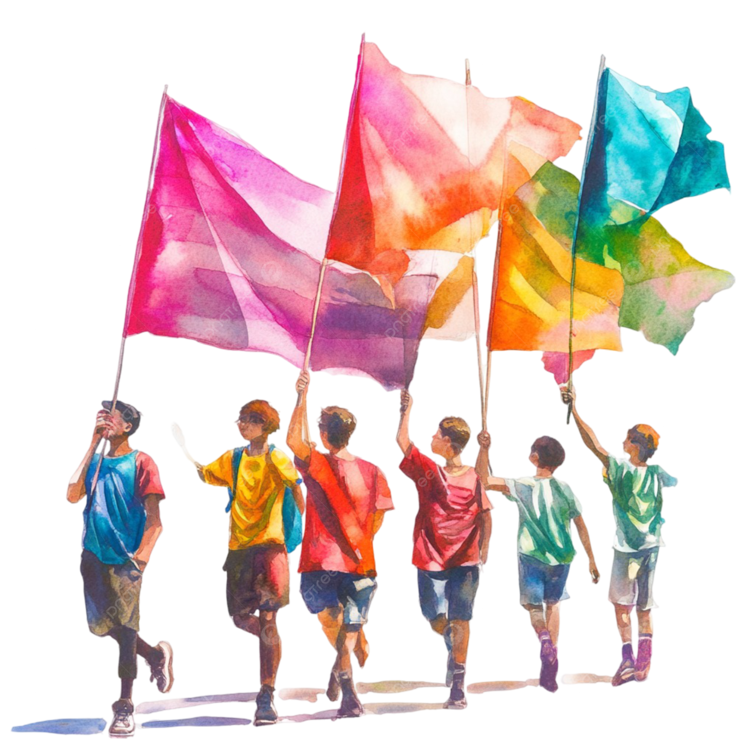 Colorful Silhouettes Of Youth With Flags In Celebration World Day Bright Colors Youth Silhouettes Young People Celebrating World Youth Day Flags PNG Transparent Image And Clipart For Free Download