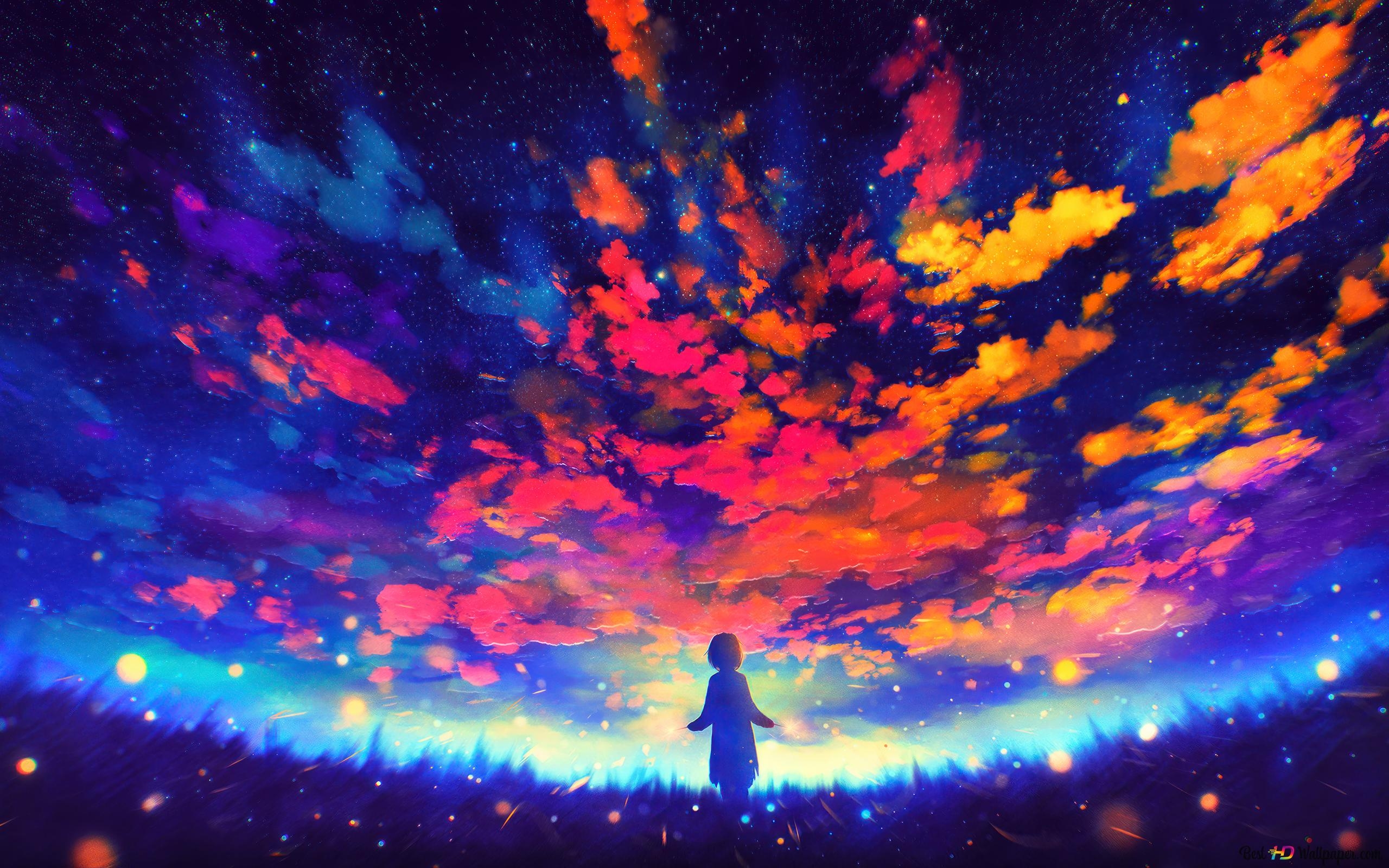 Colorful Sky Anime Scenery 4K Wallpaper Download