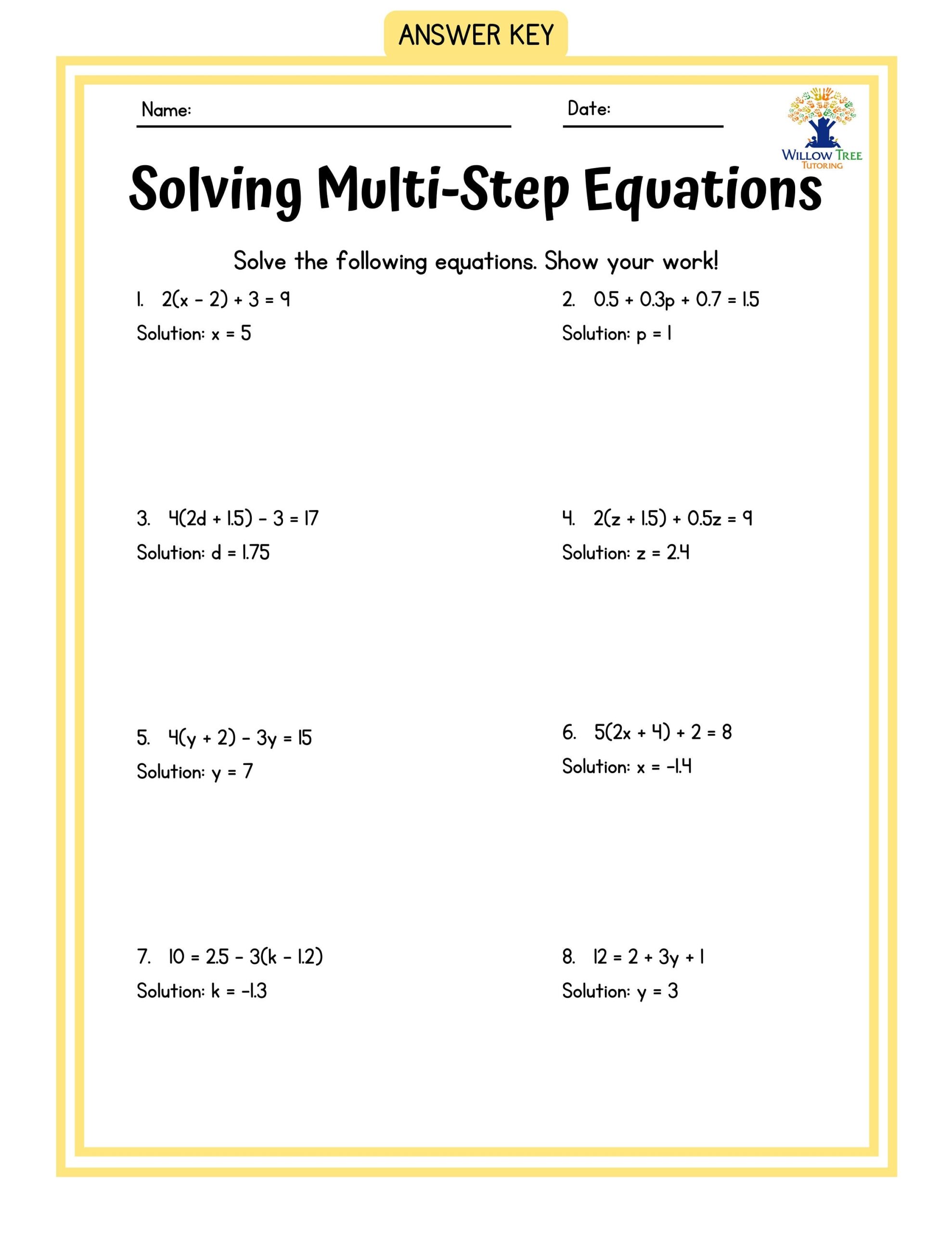 math equations worksheet
