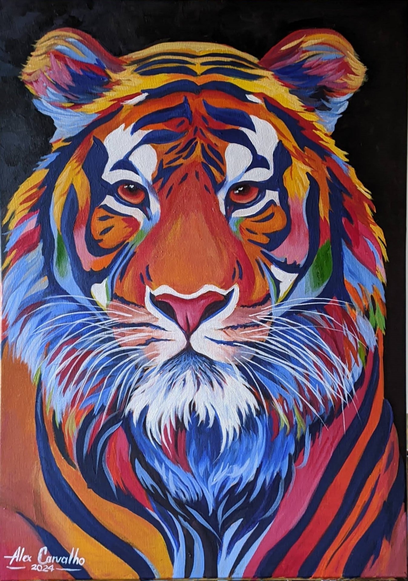 Colorful Tiger Art And Culture Painting By Alex Carvalho