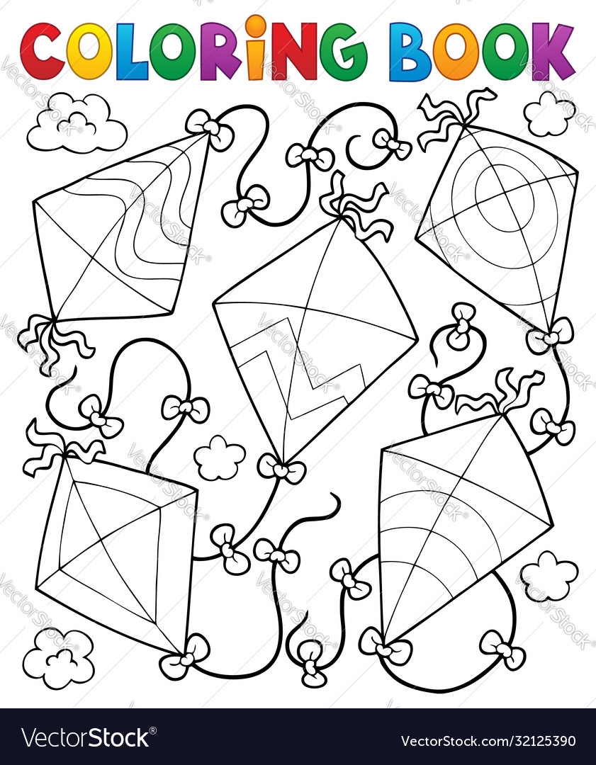 Coloring Book Flying Kites Royalty Free Vector Image