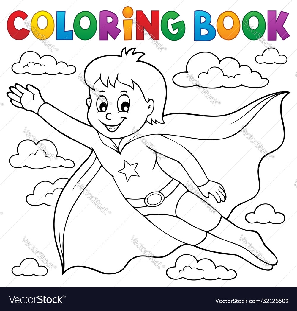 Coloring Book Super Hero Boy Theme 1 Royalty Free Vector