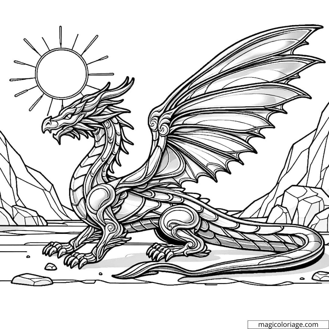 Coloring Metallic Dragon Shining Under The Sun Free Drawing