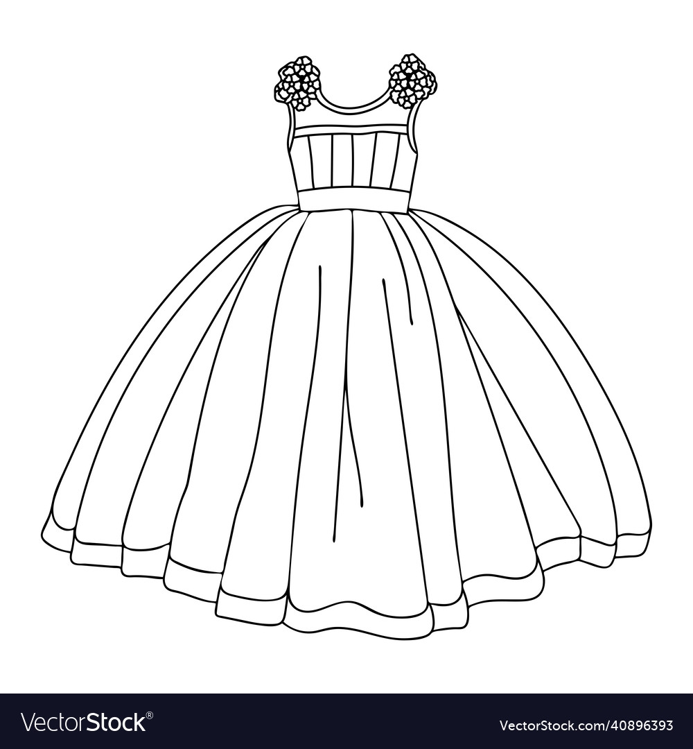 Coloring Page Of Beautiful Evening Gown Princess Vector Image