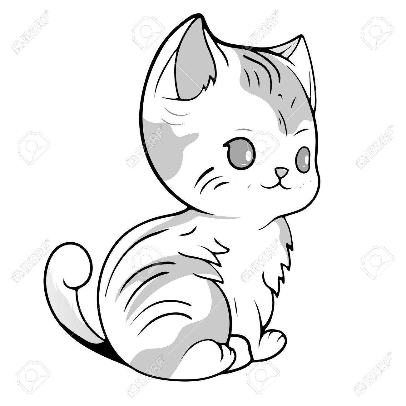 Coloring Page Outline Of Cartoon Colorful Printable Cute Cat 