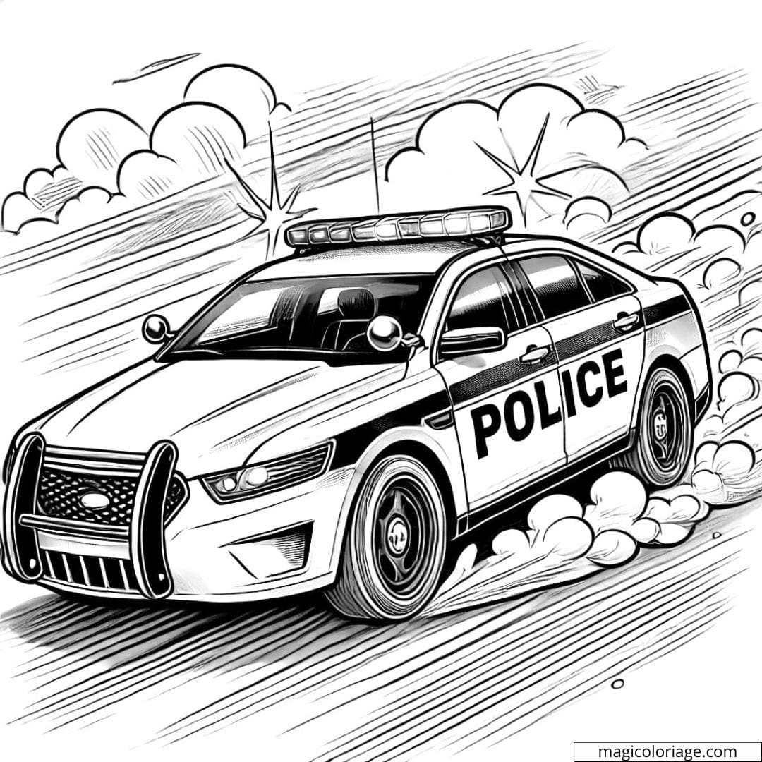 Coloring Page Police Car In Action