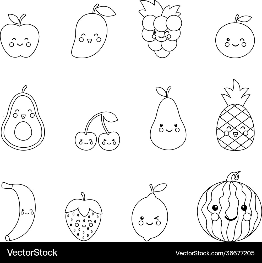 kawaii fruit coloring pages