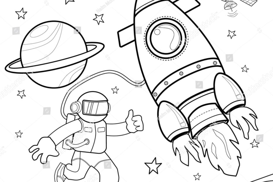 Coloring Pages Kids Astronaut Space Black Stock Vector Royalty