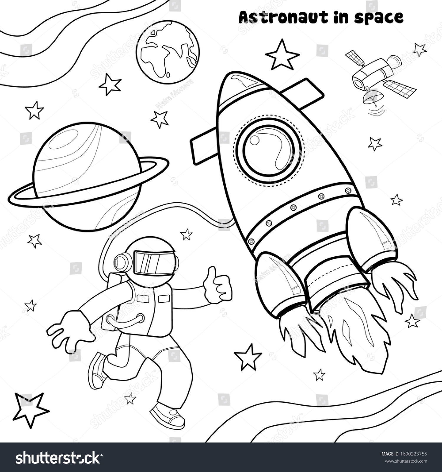 Coloring Pages Kids Astronaut Space Black Stock Vector Royalty 