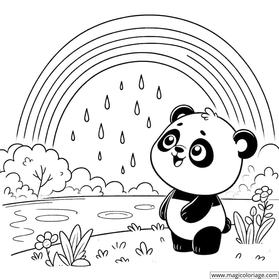 Coloring Panda Observing A Rainbow Free Drawing