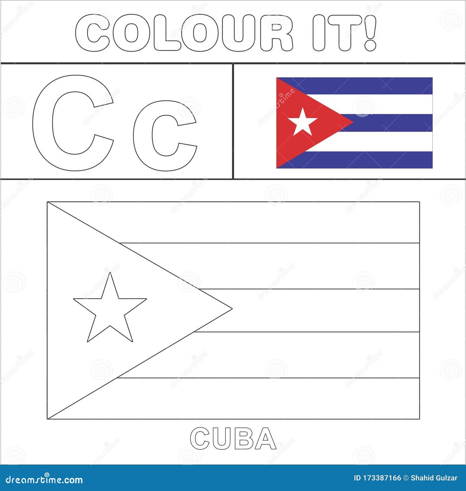 Colour It Kids Colouring Page Country Starting From English Letter C Cuba How To Color Flag Stock Illustration Illustration Of Color Line 173387166